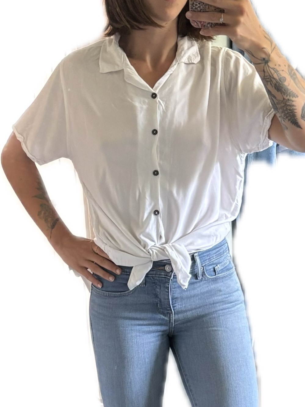 Classic Tie-Front Button-Up Women's Top - White